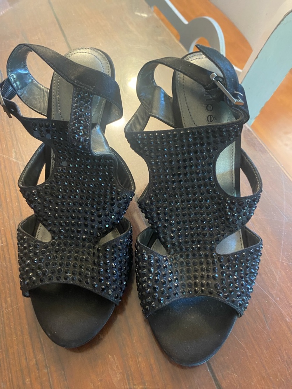 Women's Black Embellished Strappy Heels